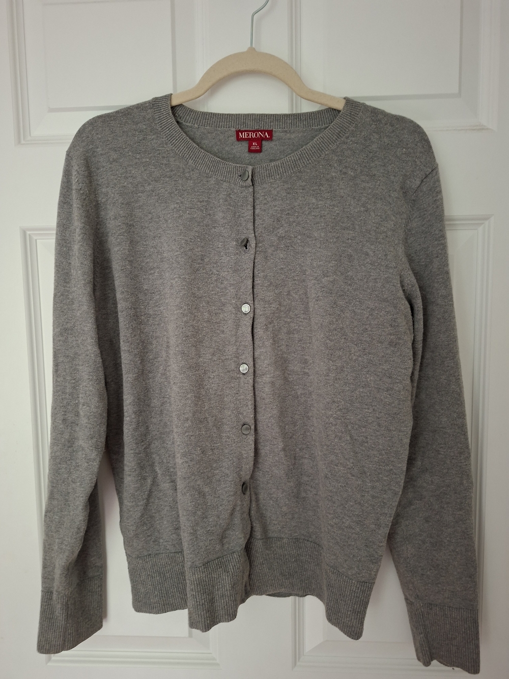 Merona Gray Round-Neck Button Cardigan, Size XL